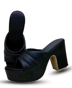 Black Platform Block Heel Mules