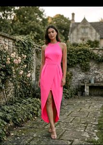 Vibrant Pink Halter Neck Dress