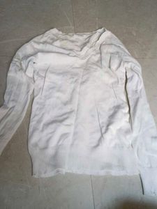 White V-Neck Knit Sweater
