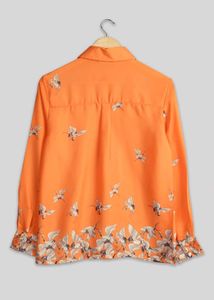 Elegant Orange Bird Print Shirt