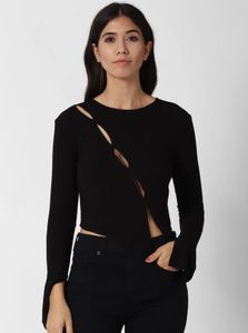 Size-S Chic Black Cutout Long Sleeve Top
