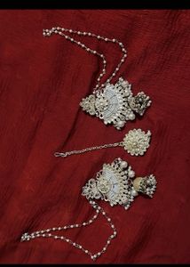 Exquisite Pearl &amp; Silver Jhumka Set