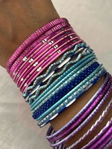 30 Pcs Metal Bangles- Magenta, Sea Blue, Purple