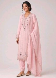 Soft Blush Pink Cotton Semi-Stitched Suit