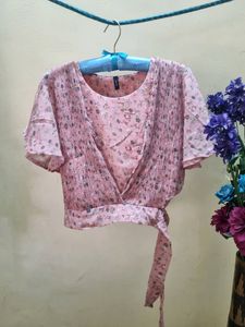 Price Drop!! Pink Crepe Tie Top