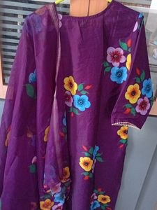 Purple Cotton Blend Kurta Suit Set