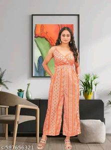 Orange Printed Jumpsuit for Women