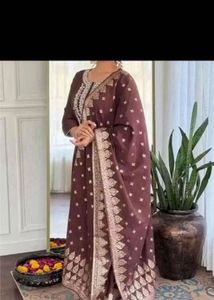 Elegant Embroidered Brown Suit