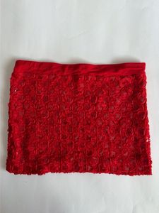 Y2k Red Embroidered Skirt with Sequins