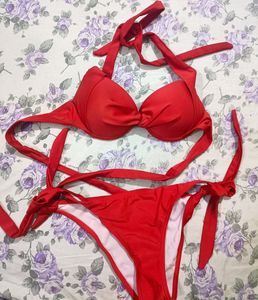 Red Tie Bikini Set