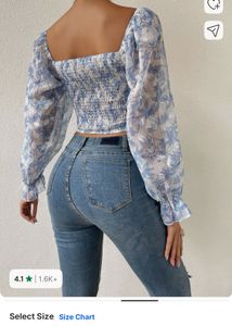 Casual Bishop sleeves Floral print women blue top