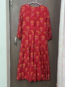 New Red Printed fully flare pure cotton for s&amp;M