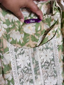 Beautiful Green Floral Print Kurta Set