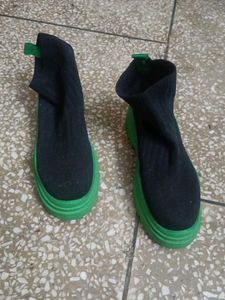 Black Sock Sneakers with Green Soles