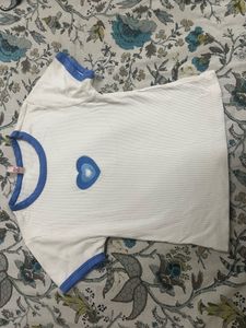 White Ringer Tee with Blue Heart