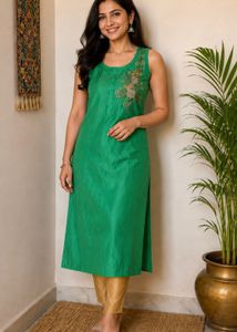 green kurta with golden pant