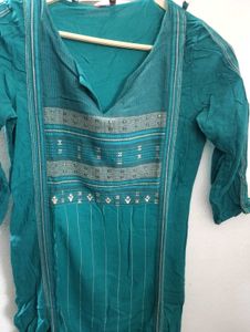 branded Teal Kurta with Embellished Neckline