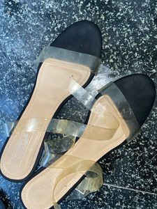 Forever 21 Stylish Black &amp; Clear Strap Sandals