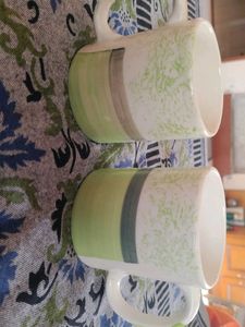 Set of 2 Green Ceramic coffee Mugs floral