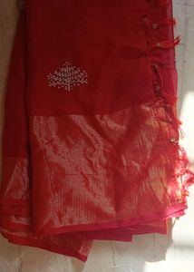 Vibrant Red Embroidered Saree