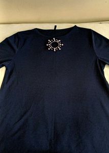 Elegant Navy Dress with Pearl Detail