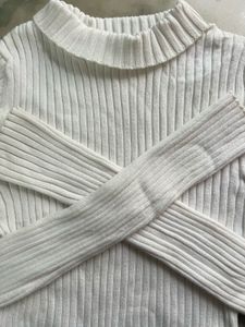 Sassafras Turtle neck white full sleeve ribbed top