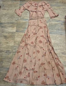 Peach Floral Off-Shoulder Crop Top &amp; Maxi Skirt