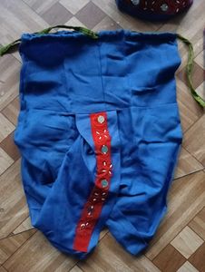 Blue &amp; Red Jacket Dhoti Cap Set
