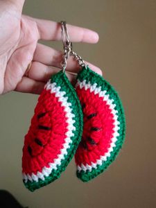 Watermelon Slice Crochet Keychain set-2