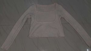 Ribbed Square Neck Long Sleeve Top