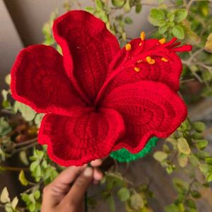 Crocheted Red Hibiscus Flower
