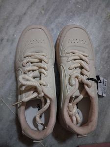 Cream Lace-Up Platform Sneakers