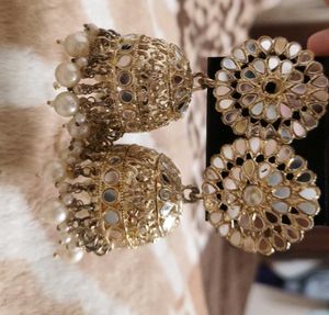 Stunning Mirror &amp; Pearl Jhumka Earrings