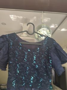 Navy Blue Sequin Embroidered Crop Top