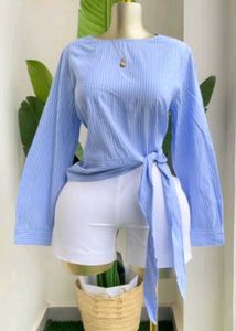 H&M Chic Blue Striped Wrap Blouse