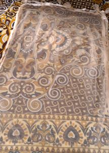 "Pinterest Peach Net Dupatta with Pearl Beads"