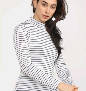 Chic Striped Mock Neck Top
