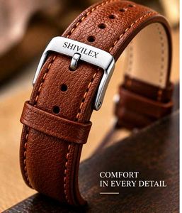 SHIVILEX Brown Leather Watch Strap