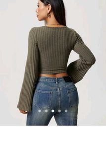 Ribbed Bell Sleeve Crop Top