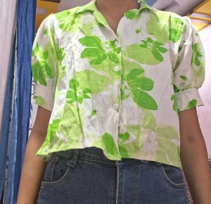 Green Floral Print Shirt &amp; Tube Top Set