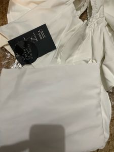 Asymmetric Drape Skirt and Butterfly-sleeved top C