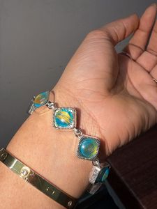 Stunning Blue &amp; Gold Square Charm Bracelet