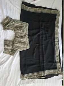 Elegant Black Saree with Matching Blouse