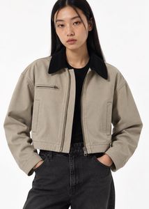 FB Sister Beige Cropped Canvas Jacket