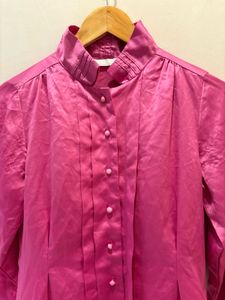 Elegant Pink Satin Button-Up Blouse