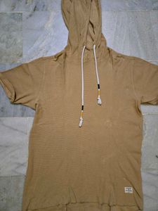 Men's Brown Short Sleeve Hoodie T-Shirt