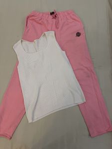 Pink Sweatpants and White Tank Top Set