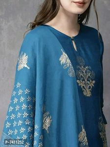 Stylish Blue Foil Print Kurta With Pant&amp; Dupatta