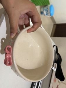 Cute Ceramic Bowl with Pink Bow Accent