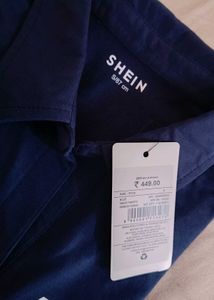 Shein Graphic Print Navy Blue Polo Shirt